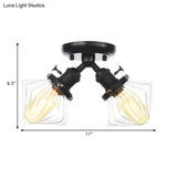 Diamond Amber/Clear Glass Semi Mount Farmhouse Light Fixture - 2 - Light Flush Black/Bronze Design