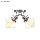 Diamond Amber/Clear Glass Semi Mount Farmhouse Light Fixture - 2 - Light Flush Black/Bronze Design