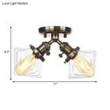 Diamond Amber/Clear Glass Semi Mount Farmhouse Light Fixture - 2 - Light Flush Black/Bronze Design