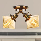 Diamond Amber/Clear Glass Semi Mount Farmhouse Light Fixture - 2 - Light Flush Black/Bronze Design