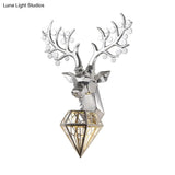 Diamond Cage Metal Wall Lamp - Vintage 1-Bulb Lighting In Black/Silver/Gold