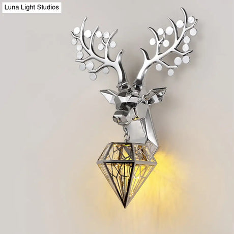 Diamond Cage Metal Wall Lamp - Vintage 1-Bulb Lighting In Black/Silver/Gold