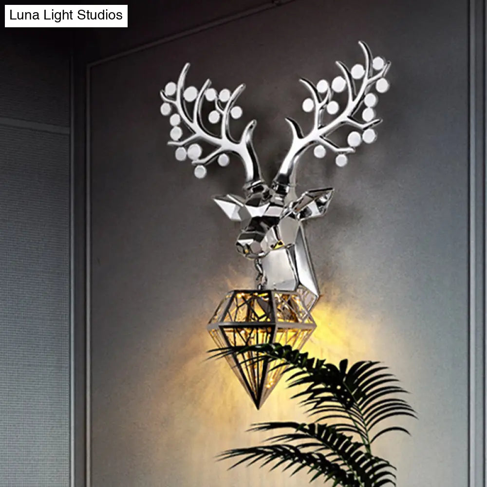 Diamond Cage Metal Wall Lamp - Vintage 1-Bulb Lighting In Black/Silver/Gold