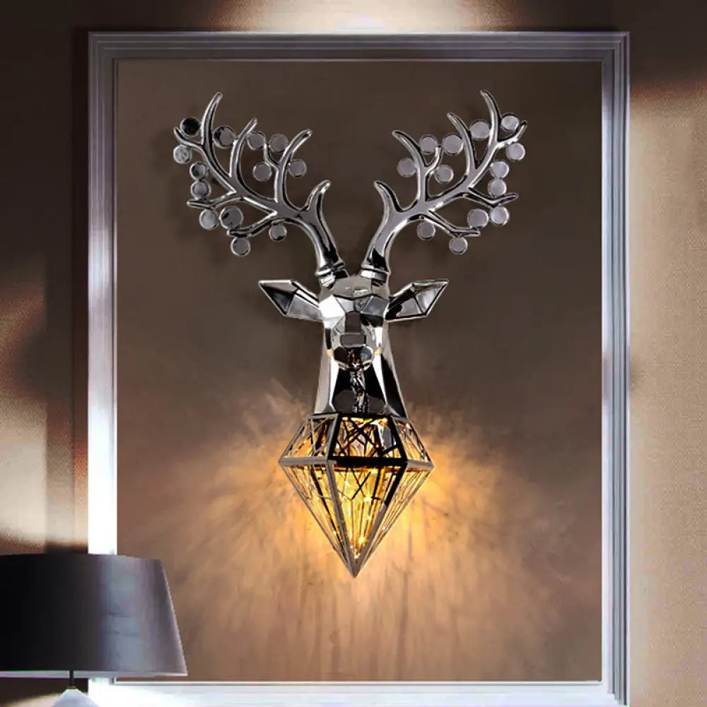 Diamond Cage Metal Wall Lamp - Vintage 1-Bulb Lighting In Black/Silver/Gold Silver