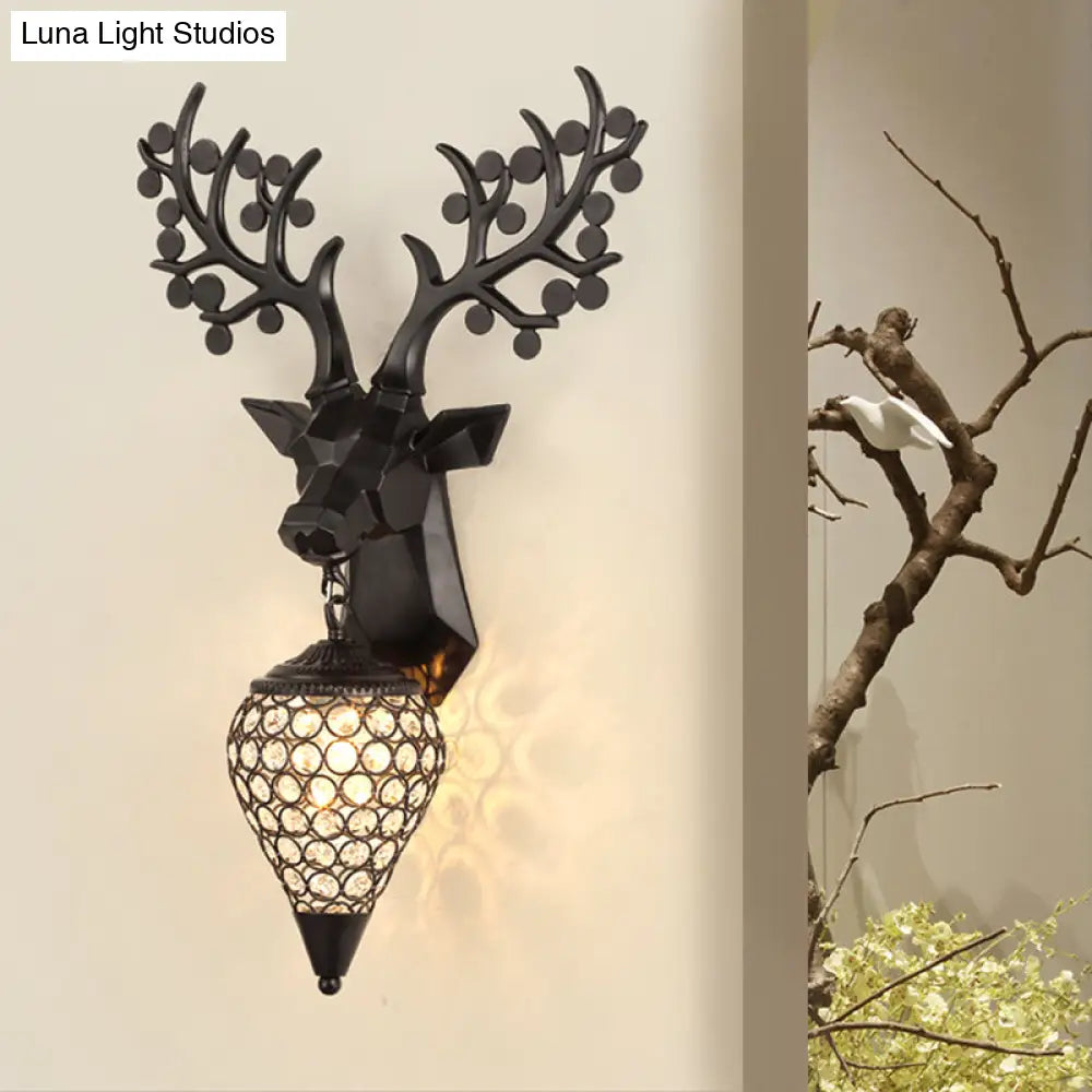 Diamond Cage Metal Wall Lamp - Vintage 1-Bulb Lighting In Black/Silver/Gold