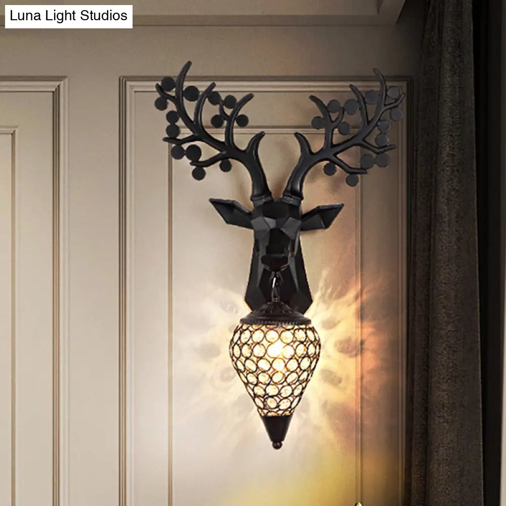 Diamond Cage Metal Wall Lamp - Vintage 1-Bulb Lighting In Black/Silver/Gold