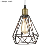 Diamond Cage Pendant Light In Retro Style- Brass/Antique For Living Room