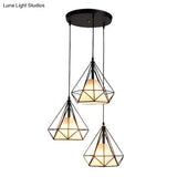 Diamond Cage Pendant With 3 Lights - Industrial Iron Ceiling For Bar Using Hanging Cord