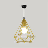 Diamond Wire Pendant Light For Stair Cafe - Traditional Metal Hanging Lamp Gold / 10’