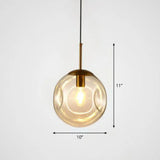 Dimpled Glass Ball Suspension Pendant Lamp - Modern 1 Bulb Ceiling Lighting For Dining Room Amber