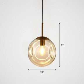 Dimpled Glass Ball Suspension Pendant Lamp - Modern 1 Bulb Ceiling Lighting For Dining Room Amber