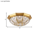 Dining Room Ceiling Light Fixture - 4 - Light Flush Mount In Colonial Brass With Frosted Glass