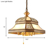 Dining Room Colonial Chandelier - Bell Mouth Blown Opal Glass 5 Heads Gold Hanging Light Fixture