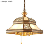 Dining Room Colonial Chandelier - Bell Mouth Blown Opal Glass 5 Heads Gold Hanging Light Fixture