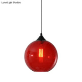 Dining Room Globe Pendant Ceiling Light - Macaron Glass Clear/Coffee/Red 1 Head Hanging Lamp