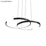 Dining Room Led Chandelier - Minimalist Black/White Drop Lamp With Dual C Acrylic Shade &