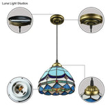 Dining Table Hanging Lights - Floral Shade Pendant Ceiling Lamp In Blue With Tiffany Style Art Glass