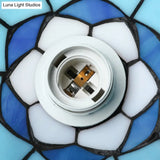 Dining Table Hanging Lights - Floral Shade Pendant Ceiling Lamp In Blue With Tiffany Style Art Glass