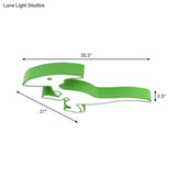 Dino Ceiling Led Lamp For Kindergarten In Green Acrylic Flush Mount