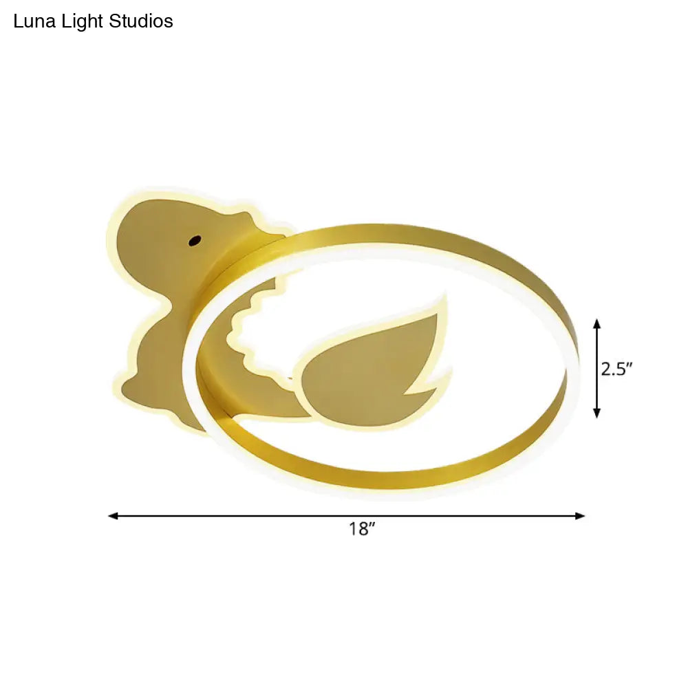 Dinosaur Led Flush Mount Ceiling Lamp For Baby Room In Warm/White Light - Cartoon Acrylic Gold