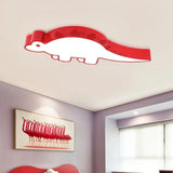 Dinosaur Led Flushmount Ceiling Lamp For Kids Room - Metal Flush - Mount Light Fixture Red / White