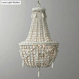 Distressed White Wood Hanging Chandelier For Classic Living Rooms - Caged Suspension Pendant Light