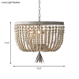Distressed White Wood Hanging Chandelier For Classic Living Rooms - Caged Suspension Pendant Light