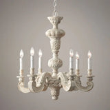 Distressed White Wood Hanging Chandelier For Classic Living Rooms - Caged Suspension Pendant Light /