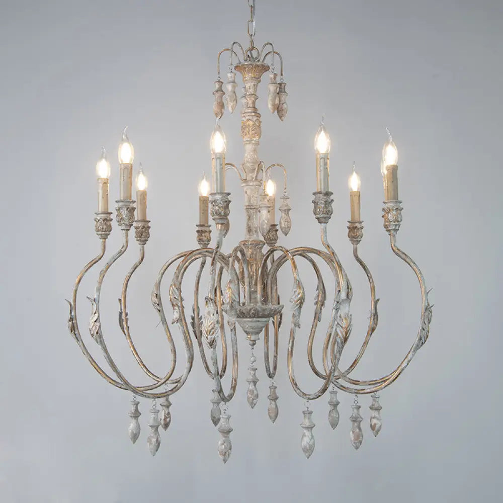 Distressed Wood Pendant Chandelier With Droplet - Classic Lighting For Living Room 10 /
