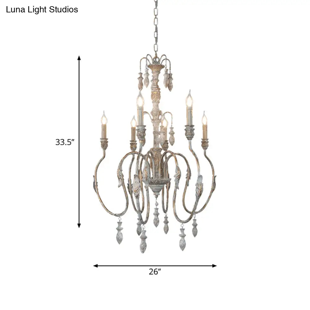 Distressed Wood Pendant Chandelier With Droplet - Classic Lighting For Living Room