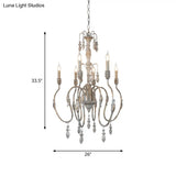 Distressed Wood Pendant Chandelier With Droplet - Classic Lighting For Living Room