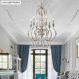 Distressed Wood Pendant Chandelier With Droplet - Classic Lighting For Living Room