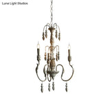 Distressed Wood Pendant Chandelier With Droplet - Classic Lighting For Living Room