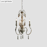 Distressed Wood Pendant Chandelier With Droplet - Classic Lighting For Living Room