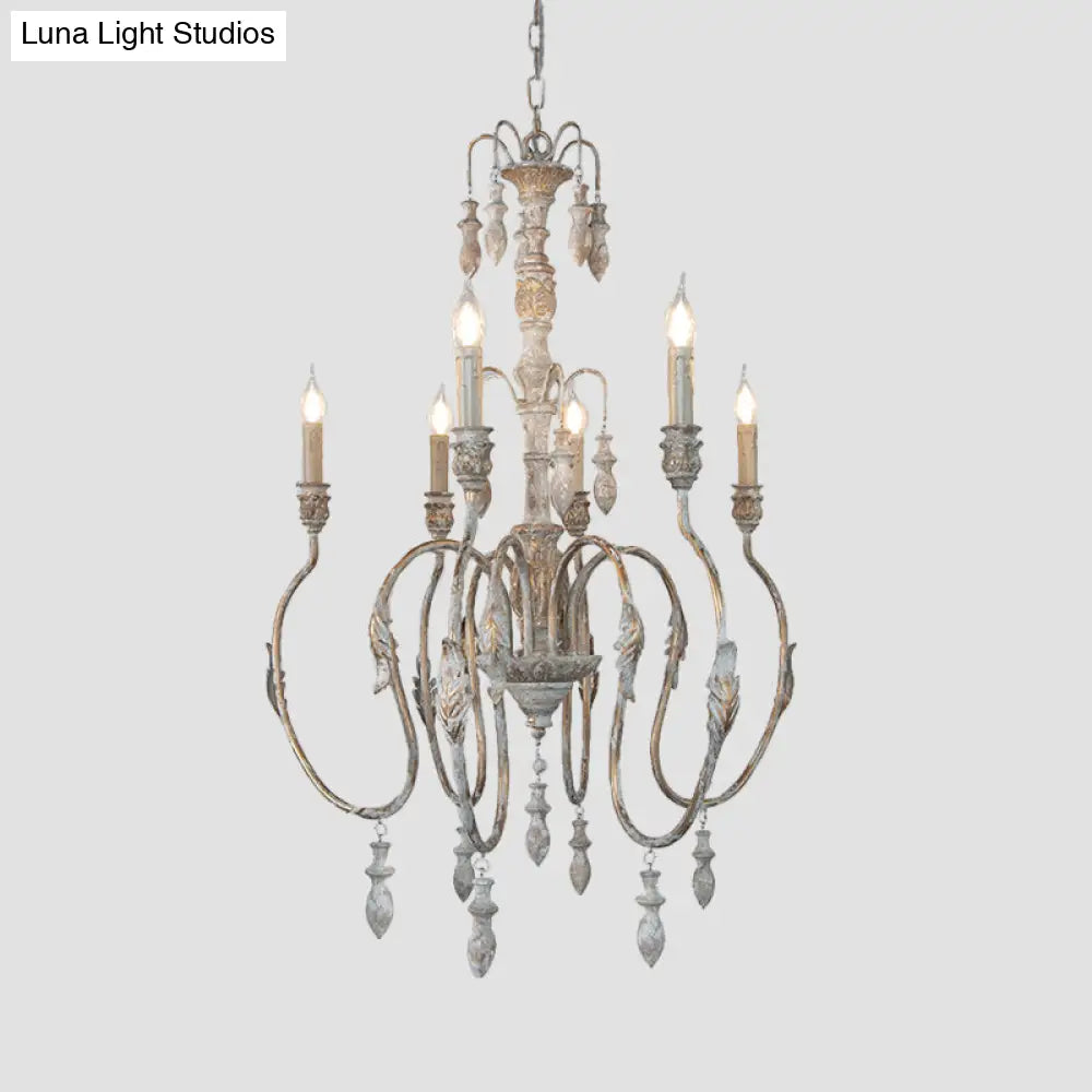 Distressed Wood Pendant Chandelier With Droplet - Classic Lighting For Living Room