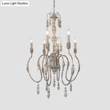Distressed Wood Pendant Chandelier With Droplet - Classic Lighting For Living Room