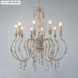 Distressed Wood Pendant Chandelier With Droplet - Classic Lighting For Living Room