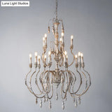 Distressed Wood Pendant Chandelier With Droplet - Classic Lighting For Living Room