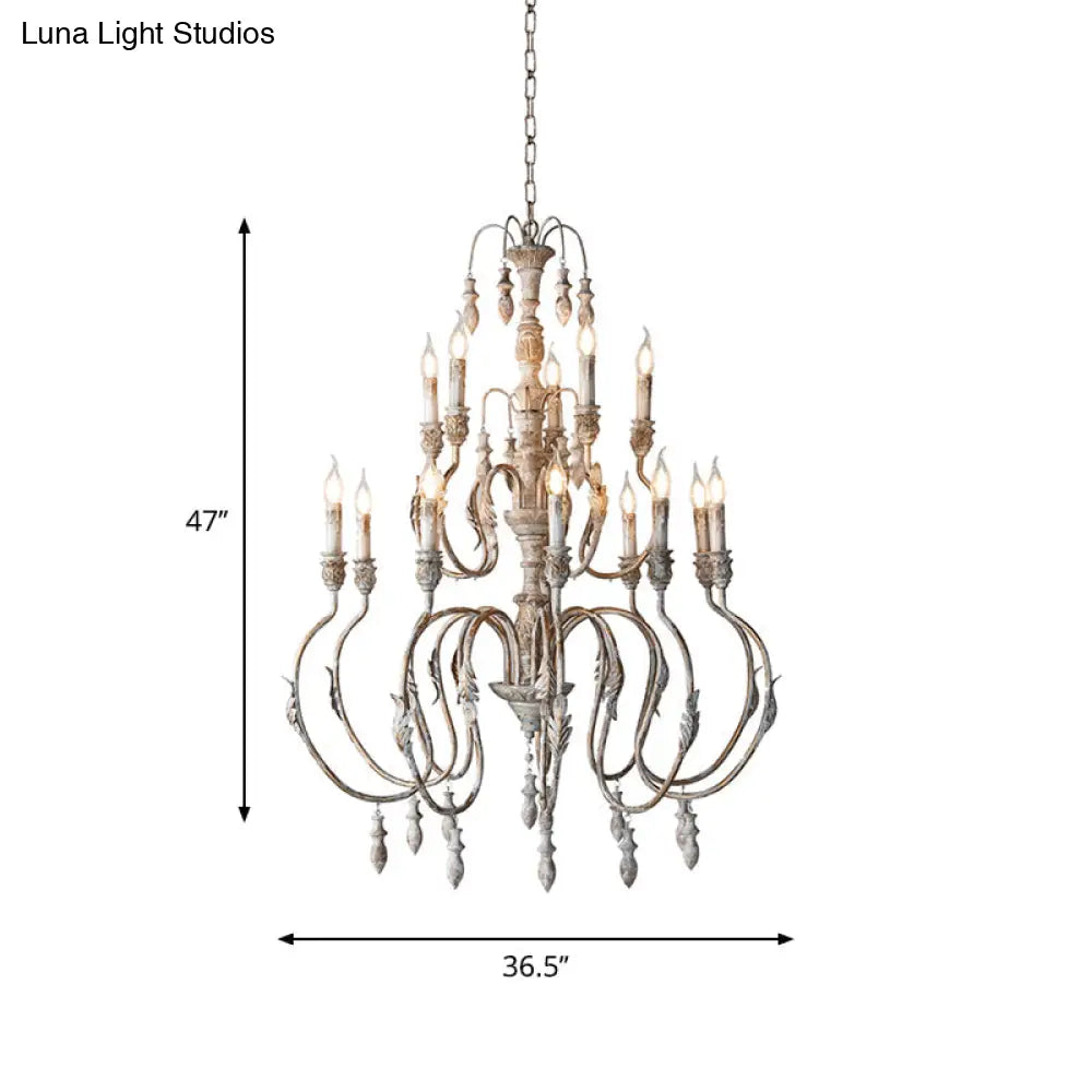 Distressed Wood Pendant Chandelier With Droplet - Classic Lighting For Living Room