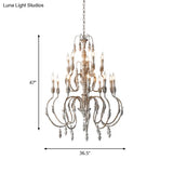 Distressed Wood Pendant Chandelier With Droplet - Classic Lighting For Living Room