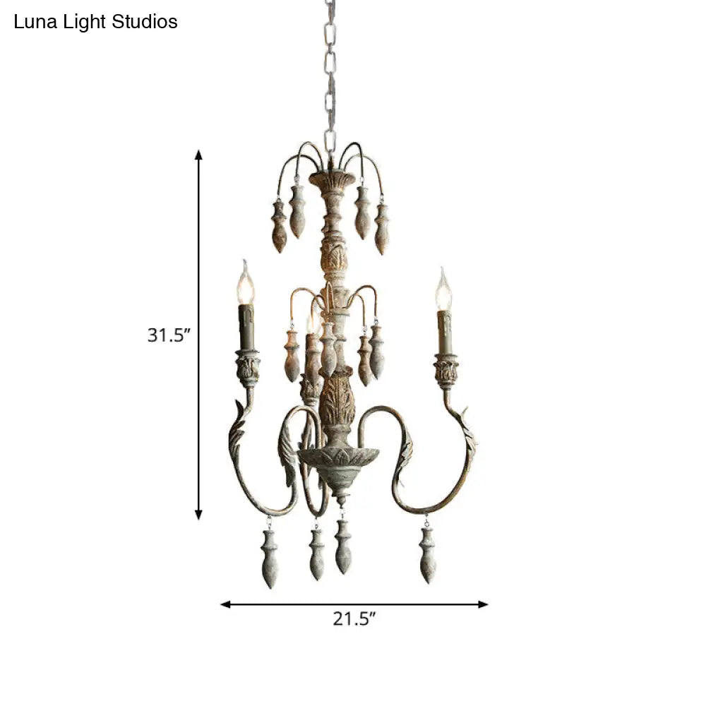 Distressed Wood Pendant Chandelier With Droplet - Classic Lighting For Living Room