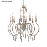 Distressed Wood Pendant Chandelier With Droplet - Classic Lighting For Living Room