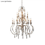 Distressed Wood Pendant Chandelier With Droplet - Classic Lighting For Living Room