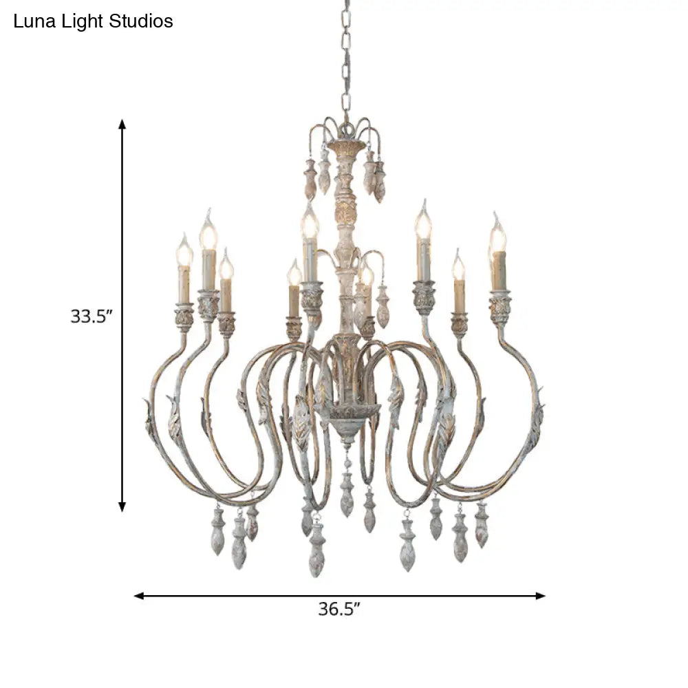 Distressed Wood Pendant Chandelier With Droplet - Classic Lighting For Living Room