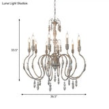 Distressed Wood Pendant Chandelier With Droplet - Classic Lighting For Living Room