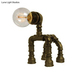 Dog Steampunk Water Pipe Table Lamp For Childrens Bedroom - 1 Bulb Black/Bronze Metallic Design