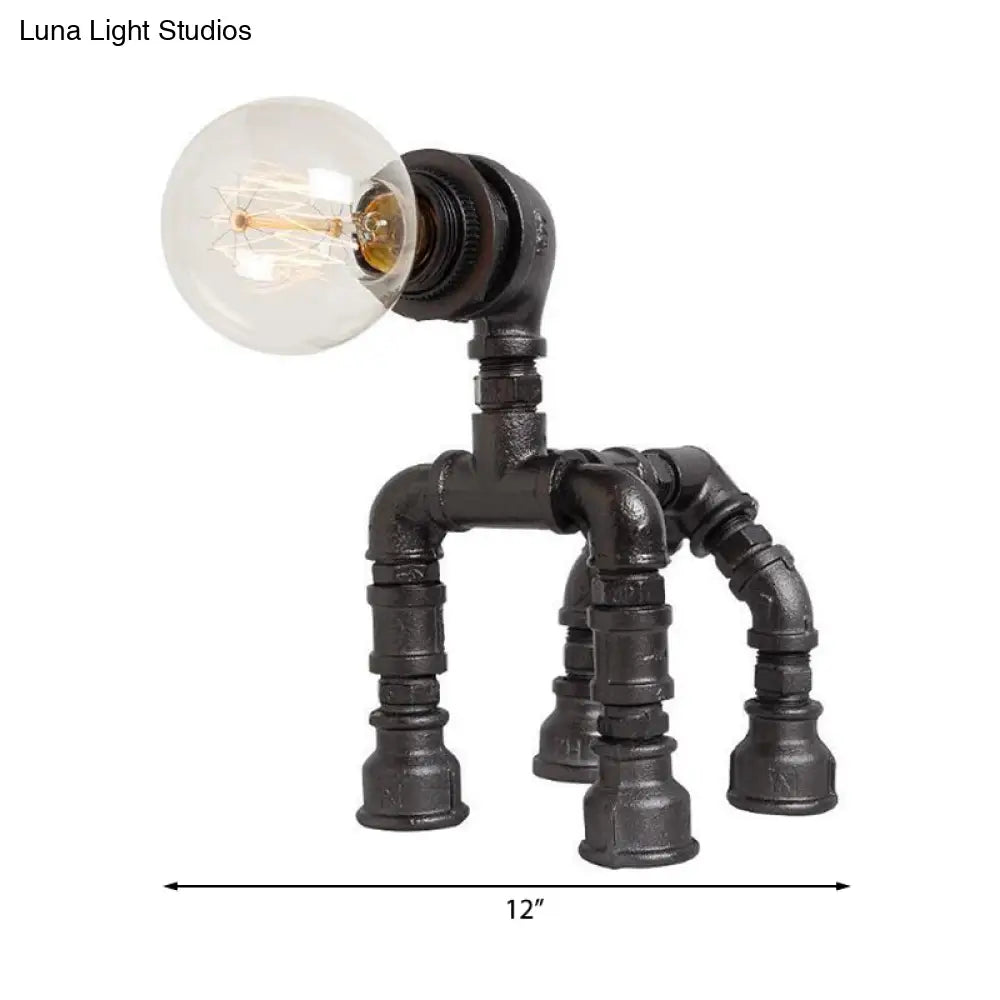 Dog Steampunk Water Pipe Table Lamp For Childrens Bedroom - 1 Bulb Black/Bronze Metallic Design