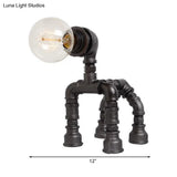Dog Steampunk Water Pipe Table Lamp For Childrens Bedroom - 1 Bulb Black/Bronze Metallic Design