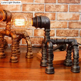 Dog Steampunk Water Pipe Table Lamp For Childrens Bedroom - 1 Bulb Black/Bronze Metallic Design