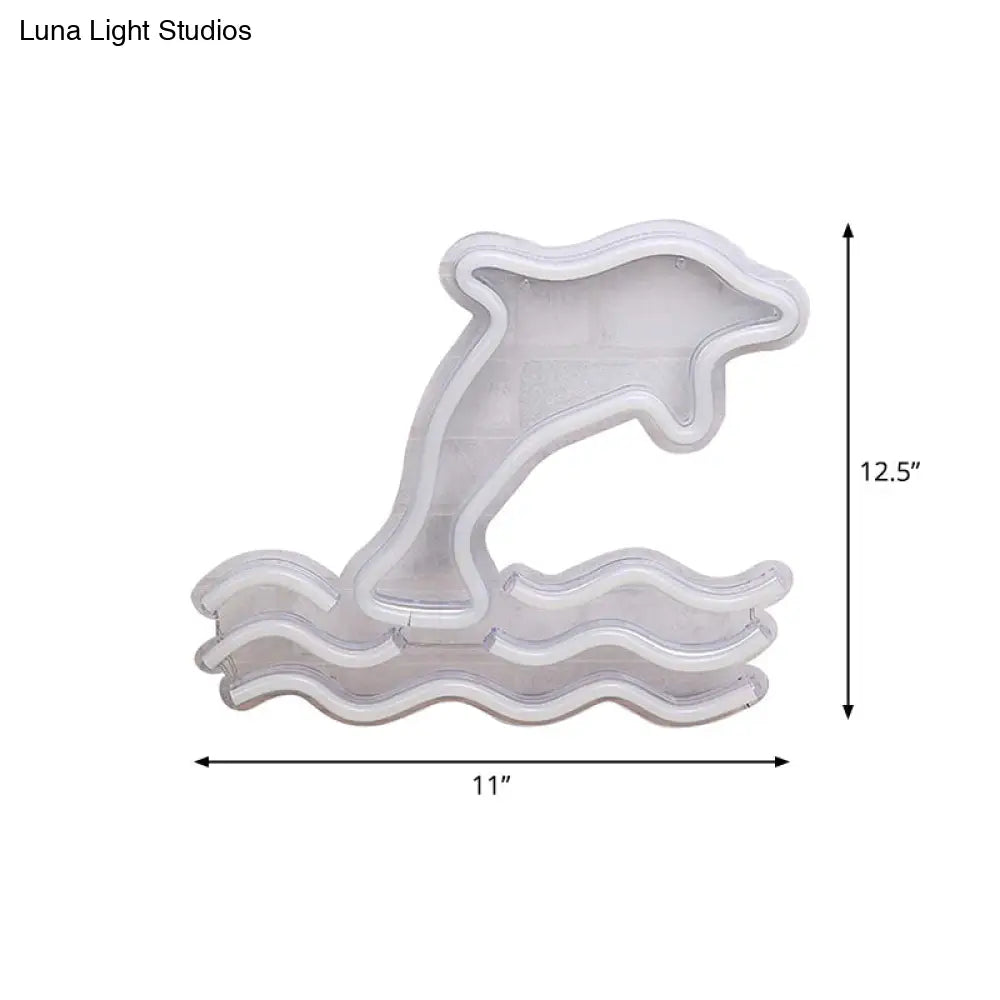 Dolphin Cartoon Night Lamp - Plastic Wall Lighting For Childrens Bedroom In White